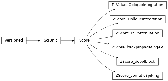 Inheritance diagram of hippounit.scores.score_P_Value_ObliqueIntegration.P_Value_ObliqueIntegration, hippounit.scores.score_ZScore_ObliqueIntegration.ZScore_ObliqueIntegration, hippounit.scores.score_ZScore_PSPAttenuation.ZScore_PSPAttenuation, hippounit.scores.score_ZScore_backpropagatingAP.ZScore_backpropagatingAP, hippounit.scores.score_ZScore_depolblock.ZScore_depolblock, hippounit.scores.score_ZScore_somaticSpiking.ZScore_somaticSpiking